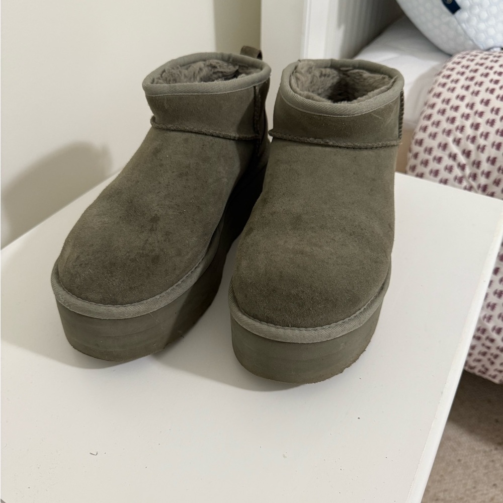 Women's Olive Suede Platform UGG Boots